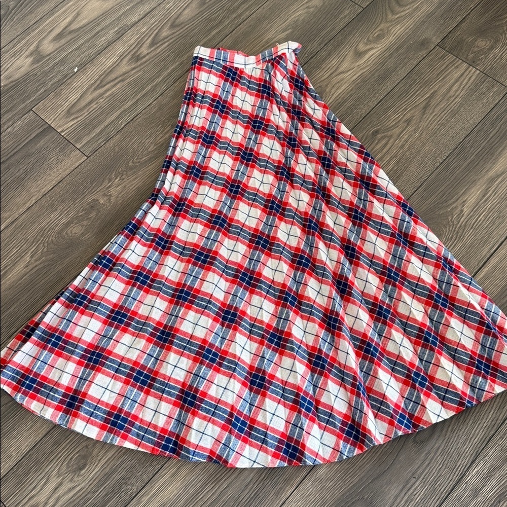 Vintage 1960’s Plaid pleated A-Line Skirt - Red white and Blue metal zipper